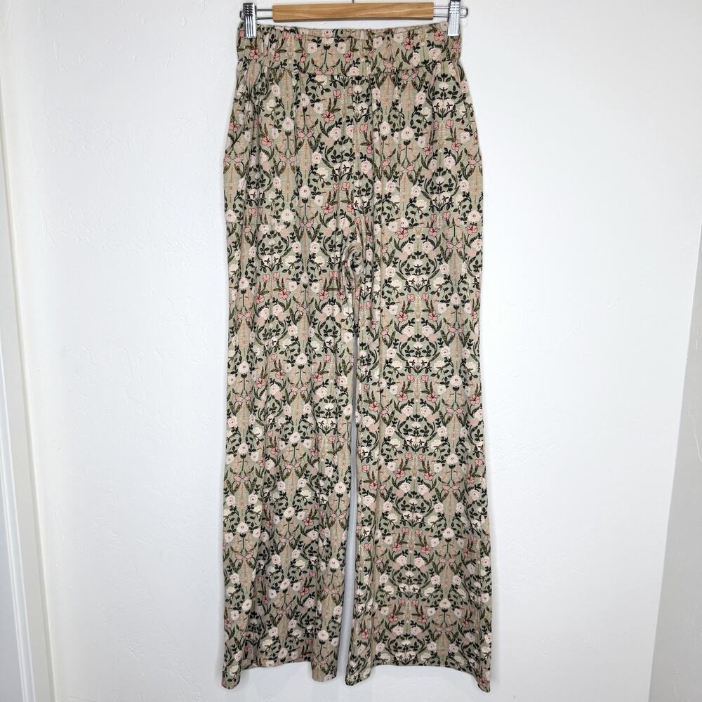 Known Supply Wide Leg Floral Pants Womens Small Green Rehana Middey Organic